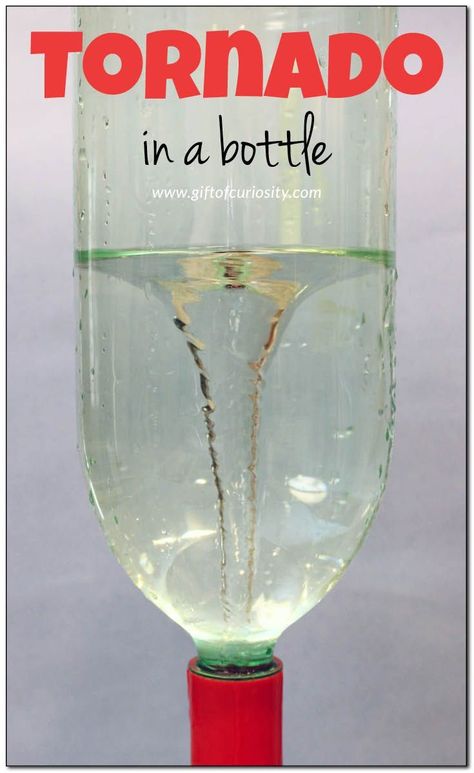 Make a tornado in a bottle to learn about extreme weather. What a great kitchen science activity to learn about weather! || Gift of Curiosity Extreme Weather, Water, Tornado In A Bottle, Tornado, Wetter, Experiment, Onderwijs, Weather, Weather Experiments