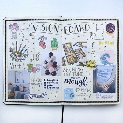 Journals, Organisation, Collage, Visual Journal, Vision Board Printables, Vision Board Notebook, Vision Board Journal, Journal Inspiration, Vision Journal Ideas