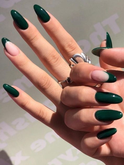 Emerald green French tip accent Nail Ideas, Nail Designs, Green Nail Designs, Dark Green Nails, Emerald Nails, Nails Inspiration, Nail Colors, Acrylic Nails Green, Trendy Nails