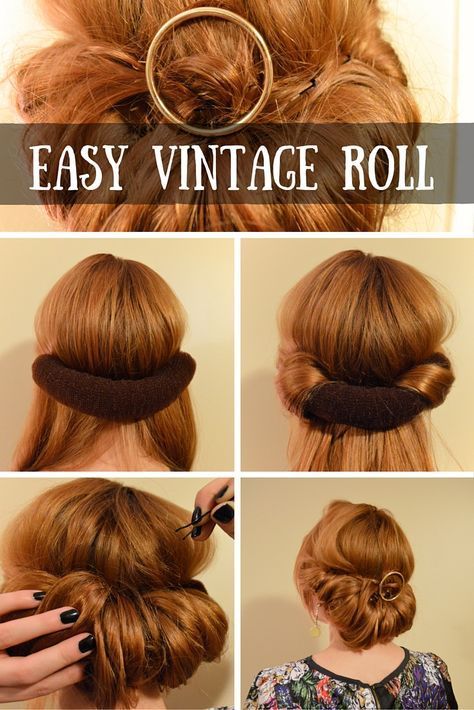 easy conair vintage roll | how to style your hair in this easy vintage roll | easy and feminine updo Long Hair Styles, Hair Styles, Easy Vintage Hairstyles, Updo, Hair Dos, Curly Hair Styles, Trending Hairstyles, Coiffure Facile, Trendy Hairstyles