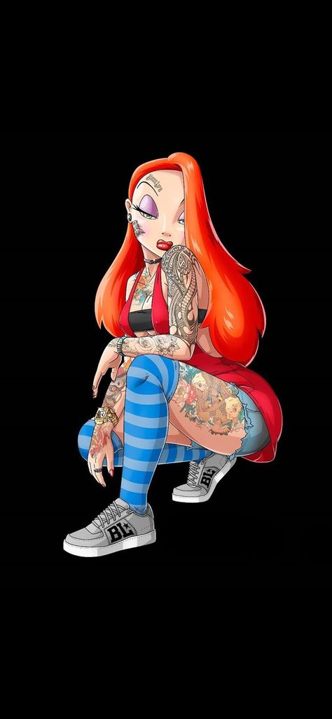 a woman with red hair and tattoos sitting on a skateboard wearing blue striped leggings Tattoo, Girl Cartoon, Girls Cartoon Art, Cartoon Character Tattoos, Cartoon, Cartoon Character Pictures, Kunst, Ilustrasi, Swag Cartoon