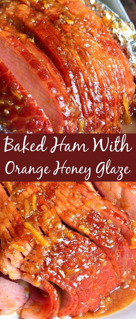 This Baked Ham with Orange Honey Glaze will be a perfect centerpiece for any holiday dinner. Juicy, tender ham baked in the oven and glazed with an amazing orange glaze. The ham glaze is made with orange marmalade, Dijon mustard, honey, fresh orange, cinnamon, and cloves. Best Ham Glaze, Mustard Ham Glaze, Orange Glazed Ham, Honey Baked Ham Recipe, Ham Sauce, Orange Marmalade Recipe, Ham Glaze Brown Sugar, Ham Recipes Baked, Honey Glazed Ham