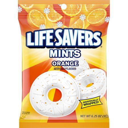 Why do we go to such lengths to get fresh breath? After all, the citrusy taste of just one LIFE SAVERS Orange Mint is all you need to freshen breath and refresh the day. These hard-candy mints are ideal for freshening your breath after morning coffee or a long lunch break or as a sweet treat in the afternoon. Keep a pack at your desk or, better yet, become the office champion and share some LIFE SAVERS Mints with those in need. After all, isn't it time you enjoyed the minty side of simple? Size: Breath Mints, Sour Candy, Jelly Beans, Mint Candy, Corn Syrup, Hard Candy, Freshen Breath, Aspartame, Grocery