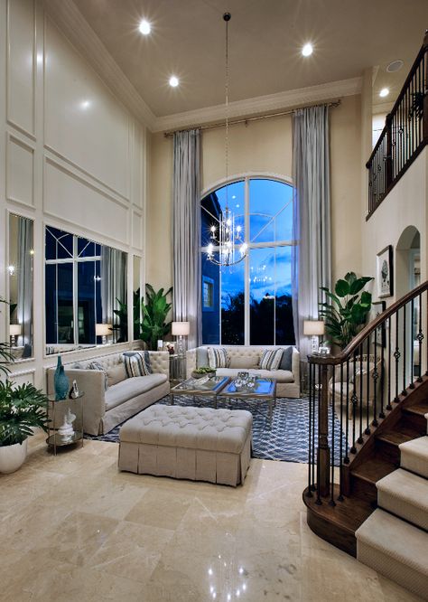 A grand two-story family room. (Toll Brothers at Frenchman's Harbor, FL) Architecture, Living Room, House Design, Florida Homes For Sale, New Homes For Sale, Luxury Homes, House Interior, Family Room Design, House