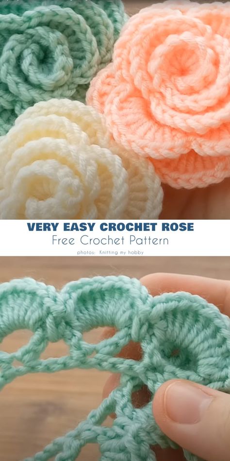 5 Crocheted Rose Ideas and Free Patterns - Your Crochet Amigurumi Patterns, Crochet, Crochet Stitches, Crochet Flowers Free Pattern, Free Crochet Flower Patterns, Free Easy Crochet Patterns, Easy Crochet Flower, Easy Crochet Patterns, Free Crochet Rose Pattern