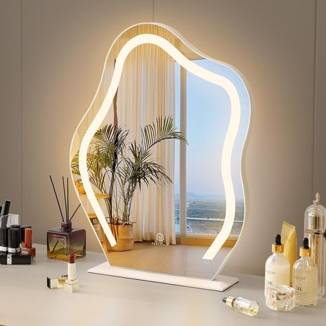 FENCHILIN Vanity Mirror with Lights 17.7" X 21.6" Irregular Cute Cloud Lighted Makeup Mirror with Dimmable 3 Light Modes Esthetics Hollywood Mirror for Tabletop Wall-Mounted Bedroom Beauty Salon Glow, Interior, Mirror With Lights, Mirror Vanity, Led Mirror, Light Up Mirror Vanity, Mirror Decor, Lighted Vanity Mirror, Lit Mirror
