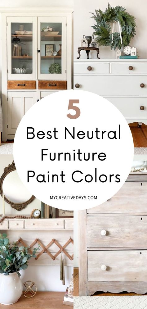 Explore the top neutral furniture paint colors for your next DIY furniture makeover! We've rounded up 5 neutral and calming furniture colors that are perfect for painting furniture. Click through to find the full list and get some useful tips for your DIY furniture painting projects. DIY furniture painting tips, trending furniture paint colors Diy, Ideas, Paint Colors For Furniture, Furniture Paint Colors, Painted Furniture Colors, Best Neutral Paint Colors, White Painted Furniture, White Paint For Furniture, Best Blue Paint Colors