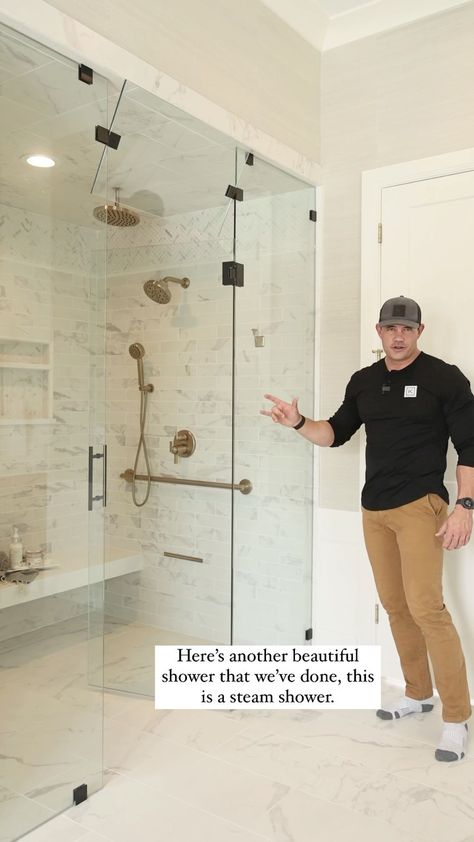 killowenconstruction on Instagram: Curbless showers, almost a standard now, especially in the primary bathroom. Not only does it provide a seamless, spa-like appearance, they… Stream Shower Bathroom, Timeless Master Shower Ideas, Walk In Shower Layout Ideas, Curbless Shower Ideas Walk In Small, Mr Steam Showers, Small Bathroom Big Shower Ideas, Timeless Walk In Shower Tile, 0 Entry Shower Ideas, Curbless Shower Master Bath
