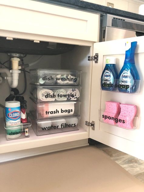 Organizing Under The Kitchen Sink With Cricut Maker 3 - Organized-ish Organisation, Organizing Under Kitchen Sink, Under The Sink Organization Kitchen, Organize Under Kitchen Sink, Organizing Kitchen Cabinets, Under Kitchen Sink Organization Diy, Under Sink Organization Kitchen, Laundry Organization, Under Sink Organization