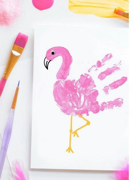 Footprint Art, Handprint Art, Flamingo Art, Flamingo, How To Draw Flamingo, Hippo Handprint Craft, Flamingo Party, Art For Kids, Hand Print Art