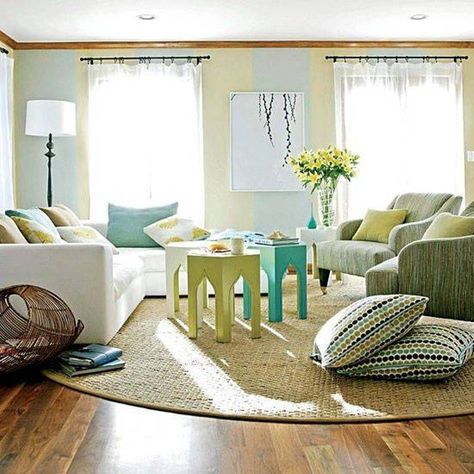 How to Place a Rug Under a Sectional Sofa Ikea, Living Room Designs, Interieur, Living Room Arrangements, Comfy Living Room Design, Cozy Living Rooms, Living Room Furniture Layout, New Living Room, Round Living Room