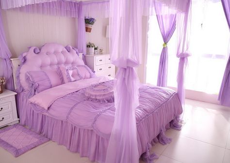 Purple Rooms, Girl Beds, Purple Bedroom, Light Purple Rooms, Bedroom Aesthetic, Purple Princess Bedding, Room Decor Bedroom, Aesthetic Room Decor, Room Inspiration Bedroom