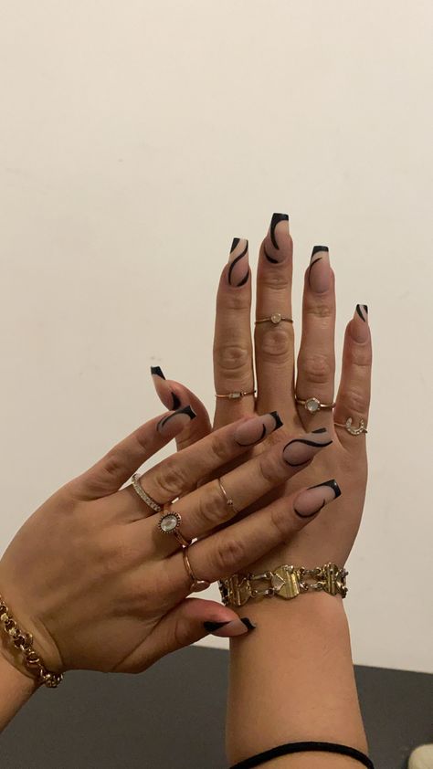Acrylics, Black Coffin Nails, Black Acrylic Nails, Black Gel Nails, Black Acrylics, Black Ombre Nails, Black And Nude Nails, Black Acrylic Nail Designs, Black Nails With Designs