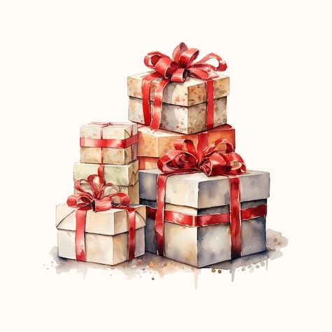 Christmas Present Drawing, Christmas Gift Drawing, Christmas Present Boxes, Gift Drawing, Diy Deco Noel, Christmas Prep, Gift Card Design, Watercolor Birthday Cards, Illustration Noel