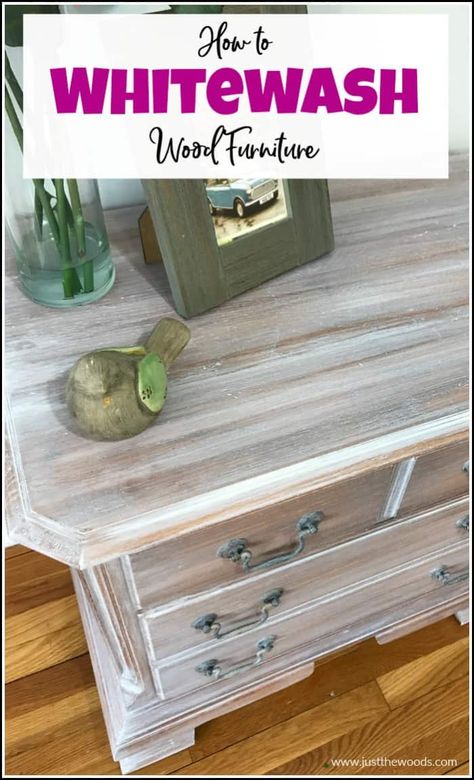 See how to whitewash wood furniture for a gorgeous weathered wood finish. Create the appearance of white wood stain with whitewash paint. #whitewashwood #whitewashfurniture #whitewashpaint #weatheredwood #howtoweatherwood #howtowhitewash Refinish Wood Furniture, How To Whitewash Furniture, White Washed Furniture Diy, Repainting Furniture, Whitewash Stained Wood, How To Whitewash Wood, Restore Wood Furniture, How To Distress Furniture, White Wash Wood Furniture