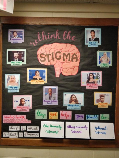 Rethink the stigma on mental health with popular celebrities who are open about their mental health issues School Counsellor, Bulletin Boards, School Counselor, Mental Health Counselor Office, High School Counseling, Psychotherapist, School Counseling, Mental Health Awareness Month, Mental Health In Schools