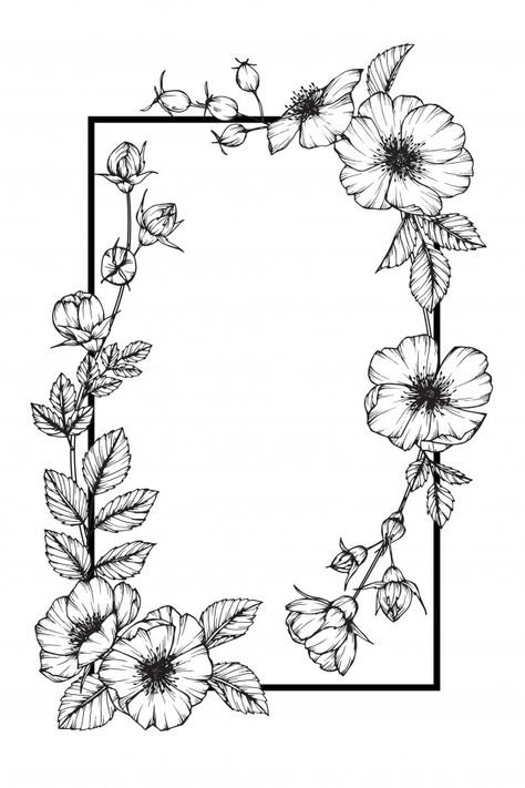 Rose flower frame drawing illustration f... | Premium Vector #Freepik #vector #pattern #flower #frame #wedding Design, Draw, Hoa, Flower Drawing Design, Mandala, Ilustrasi, Drawings, Flower Sketches, Flower Drawing