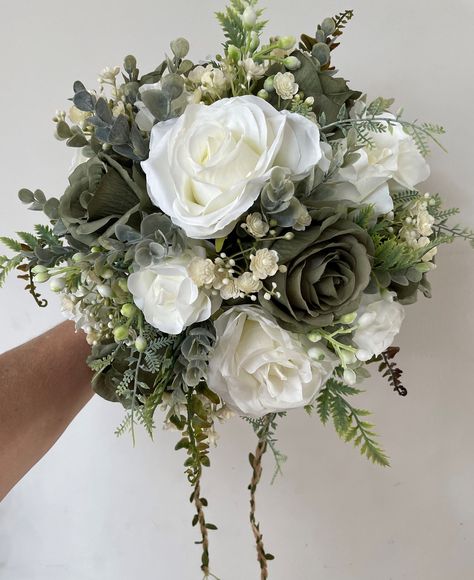 Ivory/Sage Green natural look artificial wedding flowers #bridesmaid dresses #dresses #outfits #background #wallpaper Floral, Sage Green Wedding Flowers, Sage Green Wedding Colors, Green Wedding Colors, Green Wedding Bouquet, Green Wedding Flowers, Sage Green Wedding Theme, Green Flower Bouquet Wedding, Sage Green Wedding Bridesmaid