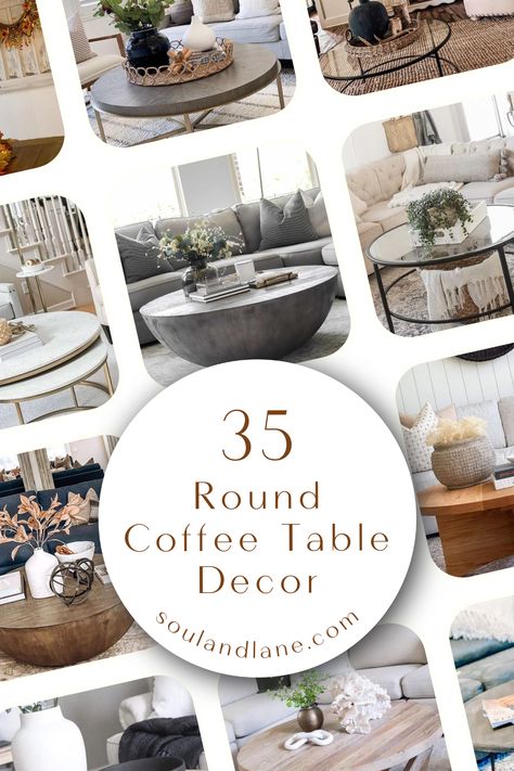 Elevate your living space with these wow-worthy round coffee table décor ideas that are sure to leave a lasting impression. From curated vignettes to creative styling, explore ways to transform your coffee table into a centerpiece of style and sophistication in the heart of your living room. Ideas, Boho, Interior, Design, Tennessee, Round Coffee Table Living Room, Round Coffee Table Decor, Round Coffee Table Styling, Coffee Table Decor Living Room