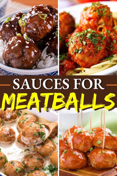 These homemade sauces for meatballs can't be beat! From marinara to Swedish meatball sauce to grape jelly and mushroom gravy, you'll love these easy meatball meals. Essen, Meatball Sauce, Homemade Meatballs, Best Meatball Sauce, Appetizer Meatballs, Meatballs Sauce Recipe, Meatball Recipes, Meatball Recipes Easy, Meatballs And Gravy