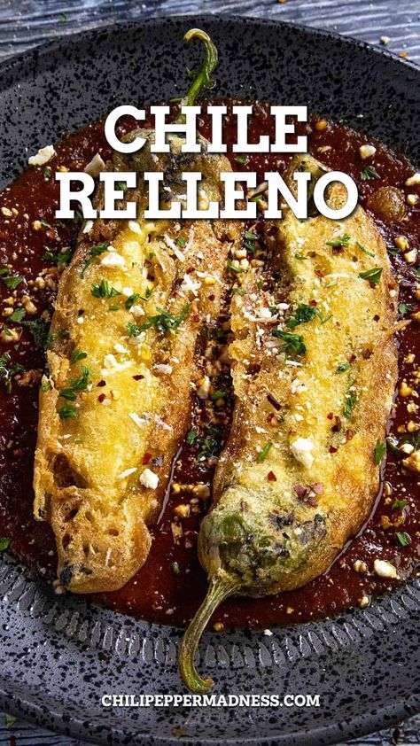 Chile Relleno in a skillet looking super yum. Friends, Healthy Recipes, Mexican Stuffed Peppers, Chili Relleno Recipe Poblano, Pablano Pepper Recipe Mexican Dishes, Stuffed Chili Relleno Recipe, Chili Relleno Recipe Authentic, Chili Rellenos Recipe, Easy Chile Relleno Recipe