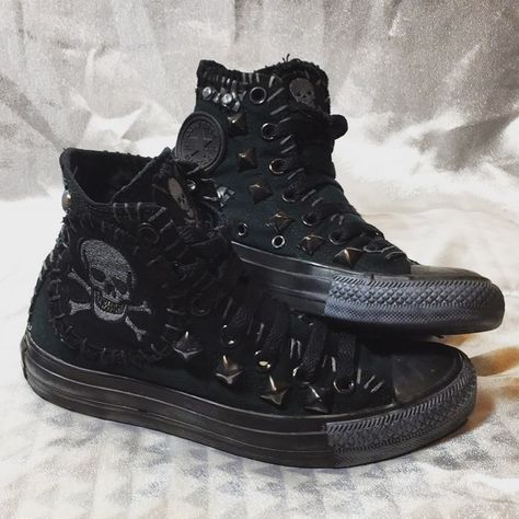 Distressed Converse All Star shoes from Chad Cherry Clothing. Converse Shoes, Trainers, Converse, Converse All Star, All Black Sneakers, Punk Shoes, Sneakers, Converse Aesthetic, Sneakers Fashion