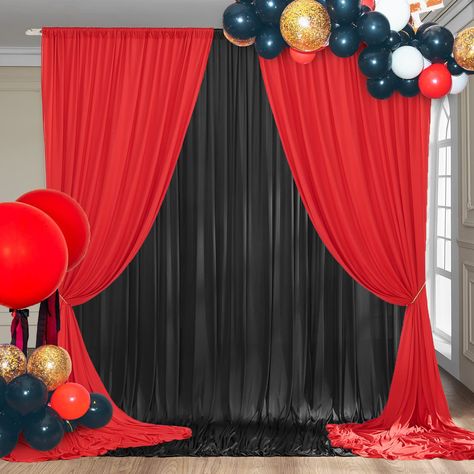 PRICES MAY VARY. ✔ Package Includes: 2 Panels 10x5 ft Black Backdrop Curtains, 2 Panels 10x5 ft Red Bakcdrop Curtains. ✱Totally 10x20 Ft ✱ ★ Wrinkle free: Red and black backdrop curtains are made of polyetser fabric, which is Wrinkle free, soft, smooth, ironable, durable and washable. You can keep it for future events. ★ WHY CHOOSE US: ✔ Mixing black and red backdrop curtains in a single package--more convenient! ✔Mix & Match with black and red backdrop drapes for a unique look of any texture, s Natal, Decoration, Tela, Red Backdrop, Curtain Backdrops, Backdrops For Parties, Red Carpet Backdrop, Black Party Decorations, Red And Black Table Decorations