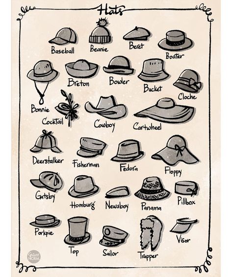 Griz and Norm Lemay on Instagram: “Any day is a good day for a hat day! In animation, hats is a great accessories to add for crowd variation. We usually pick a few shape then…” Character Design, Accessories, Croquis, Different Types Of Hats, Type Of Hats, Types Of Hats, Accessories Design Sketch, Fashion Design Sketches, Fashion Vocabulary