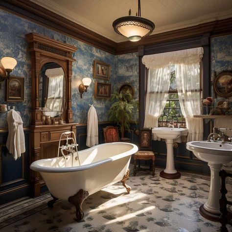 How to Design a Perfect Victorian Style Bathroom • 333+ Images • [ArtFacade] Architecture, Victorian House Bathroom, Small Victorian Bathroom, Victorian Homes Interior Bathroom, Victorian Style Bathroom, Victorian Home Decor, Victorian Home Ideas, Victorian House Interiors, Victorian Bathroom