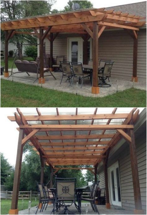 20 DIY Pergolas With Free Plans That You Can Make This Weekend #diy #pergola #plans #backyard #rustic #woodworking Pergola Swing, Pergola Patio, Backyard Pergola, Pergola Plans, Pergola Attached To House, Pergola Designs, Deck With Pergola, Covered Pergola, Outdoor Patio
