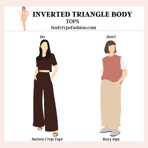 Best Tops for Inverted Triangle Body Shape - Fashion for Your Body Type Vogue, Wardrobes, Crop Tops, Outfits, Fitness, Inverted Triangle Body Shape Outfits, Inverted Triangle Body Shape, Inverted Triangle Body Shape Fashion, Triangle Body Shape