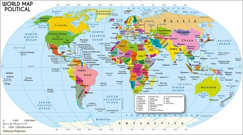 Large World Map in Robinson Projection Alaska, Countries Of The World, World Map Showing Countries, List Of Countries, World Map Latitude, World Political Map, World Geography Map, World Map With Countries, World Geography