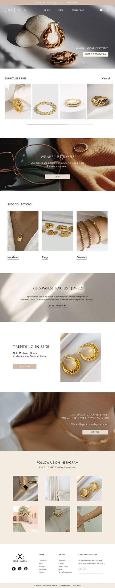 Our contemporary and clean Shopify website design and development for jewelry brand Just Jewels. All the designs were created to showcase their stunning jewelry and visually communicate how the pieces can be mixed, layered and styled by the modern woman. #jewelrywebsitedesign #jewelrybrand #jewelryshopifywebsite #shopifywebsite Website Layout, Design, Bijoux, Web Design, Ideas, Inspirasi, Modern, Jewels, Fotos