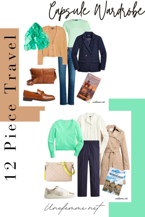 How to use a 12-piece travel capsule wardrobe to pack smart, look stylish, and be comfortable. Capsule wardrobes by seasonal color palettes. Ideas, Outfits, Capsule Wardrobe, Inspiration, Travel Capsule Wardrobe, Spring Travel Capsule, Travel Wardrobe, Travel Capsule, Capsule