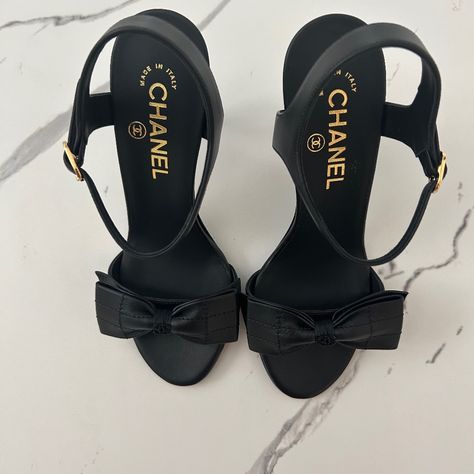 Brand New Chanel Bow Heel... This Was From Their 2022 Line! Never Worn, Brand New In The Box. Purchased From Bergdorf For $1500. Serious Inquires Only - Will Send Additional Pictures If Interested! Shoes, Chanel, Chanel Pumps, Chanel Shoes, Chanel Heels, Black Patent Leather Pumps, Pumps Heels, Pump Shoes, Designer Heels
