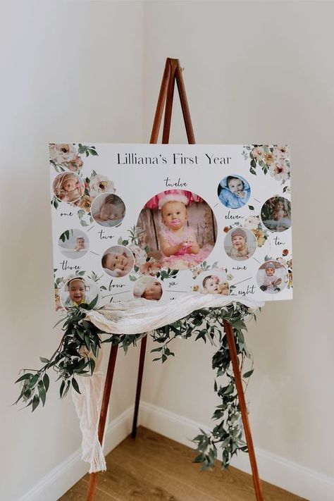 Baby's First Year Twelve 12 Month Picture Collage Editable Template for First Birthday Floral Summer Baby's First Birthday, First Birthdays, Baby First Birthday, First Birthday Pictures, Baby First Birthday Themes, First Birthday Themes, Girl First Birthday