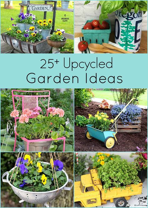 Over 25 creative upcycled garden ideas. Repurposing thrift store and discarded items is a great inexpensive way to create unique garden art and decor. Art, Plants, Ideas, Garden Art, Upcycle Garden, Garden Decor, Garden Bar, Unique Garden Art, Garden