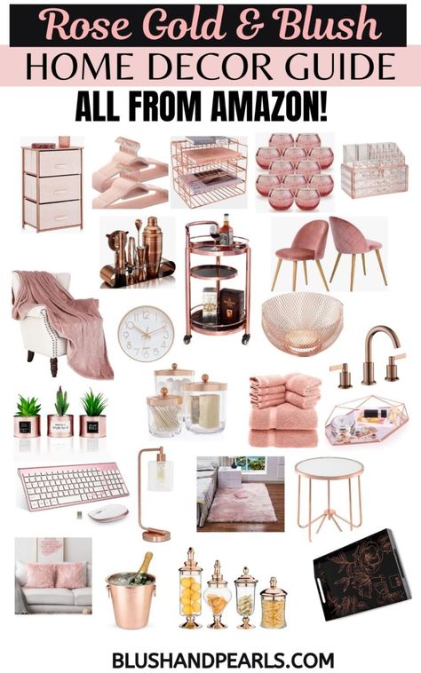 Home Décor, Interior, Rose Gold, Rose Gold Room Decor, Bedroom Ideas Rose Gold, Rose Gold Bedroom Decor, Rose Gold Bedroom Accessories, Rose Gold Rooms, Gold Rooms