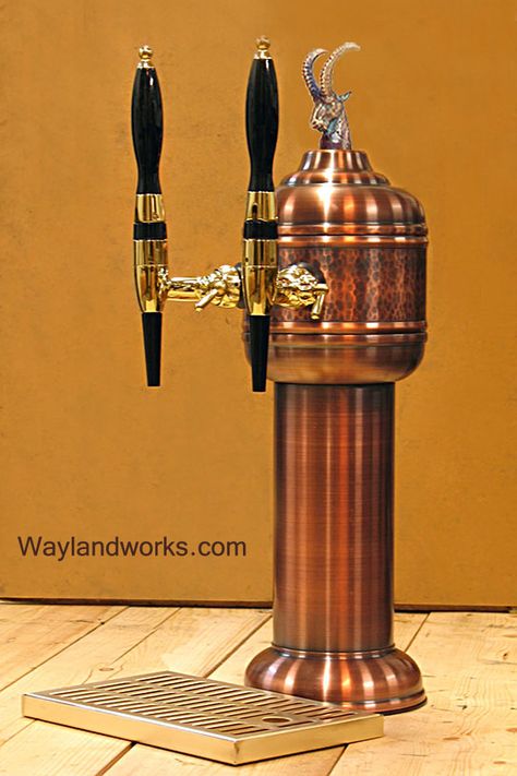 We have a range of small beauties as well. Old copper draft beer tower, middle ring hand hammered, glycol ready. Round parts hand spun on spinning lathe. Perfect for an upscale home bar. Bugs And Insects, Industrial, Draft Beer Tower, Beer Table, Brewing Equipment, Beer Tower, Beer Dispenser, Draft Beer, Vintage Copper