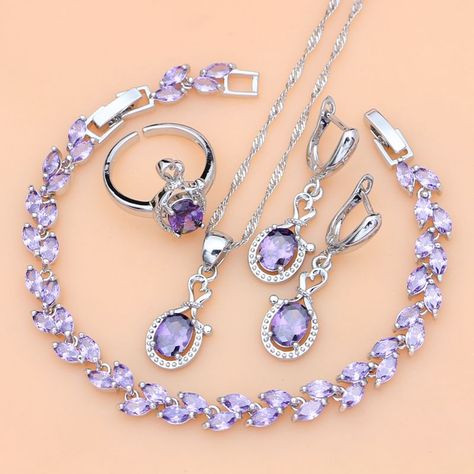 Brand Name: XINGTELOMetals Type: SilverMetal Stamp: 925,SterlingOrigin: CN(Origin)Main Stone: TopazStyle: TRENDYShape\pattern: RoundFine or Fashion: FineGender: WomenJewelry Sets Type: Necklace/Earrings/Ring/BraceletItem Type: Jewelry SetsCertificate Type: Third Party AppraisalModel Number: sfwwdseddfSide Stone: CRYSTALOccasion: Partyis_customized: NoMain Color: PurpleMaterial Stone: Semi-precious StoneTechnics: HandmadeQuality: Good QualityCountry of Manufacture: Guangdong ChinaGift: Free Jewel Bijoux, Ring Earrings, Necklace Set, Ring Necklace, Fancy Jewellery Designs, Fancy Jewellery, Unique Jewelry, Purple Jewelry Set, Amethyst Jewelry Set