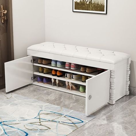 Shoe Rack With Seat, Shoe Rack With Seating Entryway Ideas, Shoe Storage Bench Entryway, Shoe Rack Closet, Bench With Shoe Storage, Hallway Shoe Storage Bench, Shoe Storage Seat, Shoe Storage Cabinet, Closet Shoe Storage