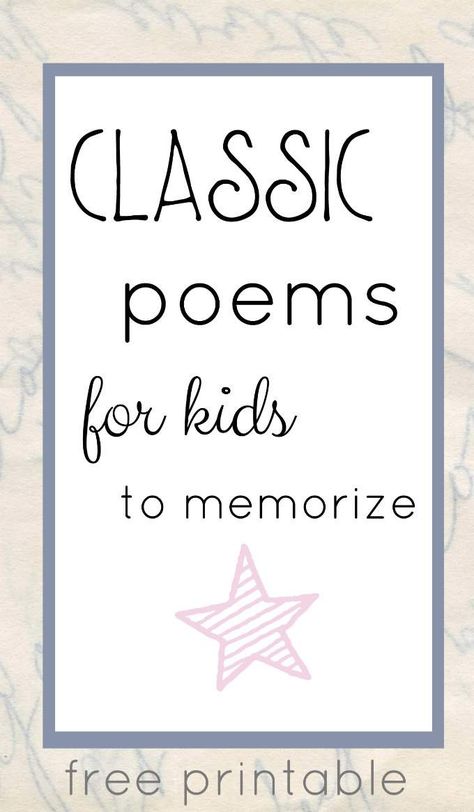 Classic poems for kids to memorize. Perfect for families, too and a printable with the poetry. Pre K, Literacy, Childrens Poems, Childrens Poetry, Kids Poems, Poetry Lessons, Teaching Poetry, Kindergarten Poems, Poetry Activities