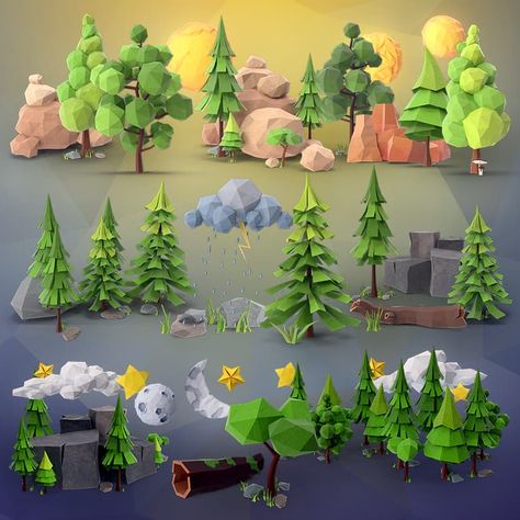 Minecraft Banner Designs, Low Poly Games, Bg Design, Tanah Liat, Landscape Elements, Isometric Art, Game Environment, Modelos 3d, Low Poly Art