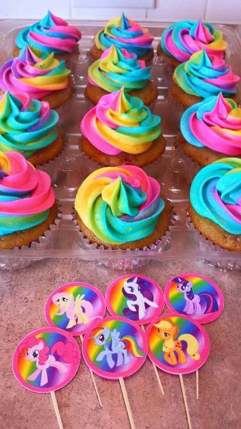 Tye Dye frosting- Rainbow- My Little Pony Birthday party- Strawberry Vanilla Cupcakes Dessert, My Little Pony, Rainbow Dash, Disney, Cupcakes, My Little Pony Cupcakes, Little Pony Cake, Little Pony Party, Rainbow Dash Party