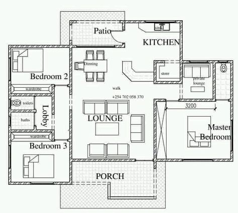 House Plan Id-17116, 3 Bedrooms With 2578+1282 Bricks And 99 Corrugates 859 Affordable House Plans, Small House Design Plans, House Layout Plans, Four Bedroom House Plans, Three Bedroom House Plan, House Construction Plan, Simple House Plans, Family House Plans, Small House Floor Plans