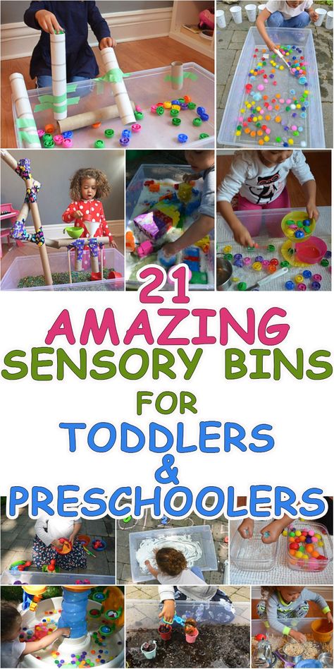 21 Amazing Sensory Bins for Toddlers & Preschoolers – HAPPY TODDLER PLAYTIME Parents, Montessori, Toddler Learning Activities, Play, Sensory Bins, Pre K, Toddler Sensory Bins, Toddler Sensory, Sensory Activities Toddlers