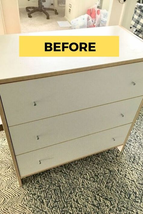 Looking for a quick dresser refresh project? Check out this easy and cheap before and after makeover idea of this quick upcycled dresser with no paint. #diy #dresser #makeover Diy, Ideas, Furniture Makeover, Diy Dresser Makeover, Ikea Dresser Makeover, Dresser Makeover, Dressers Makeover, Cheap Dresser Makeover, Refinished Bedroom Furniture