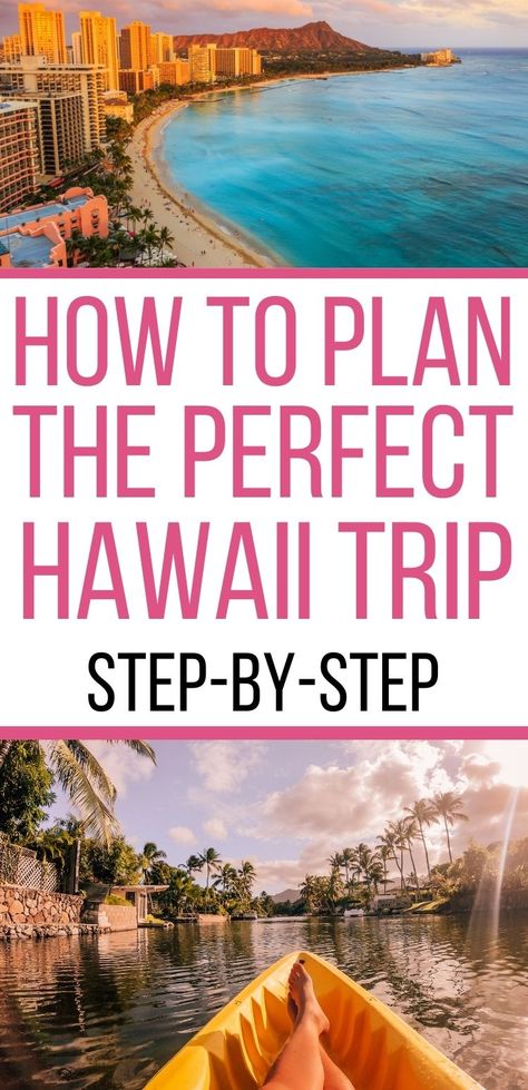 How to plan the perfect Hawaii trip with step-by-step instructions. Image of Waikiki beach and diamond head at the top and someone relaxing in a kayak on a river. Oahu, Trips, Hawaii Travel Guide, Hawaii Vacation Tips, Vacation Trips, Hawaii Travel, Hawaii Vacation, Visit Hawaii, Hawaii Honeymoon