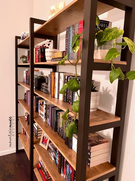 Industrial style bookshelf with black painted ladder uprights and plywood shelves. Ideas, Heart, House Design, Inspo, Diys, Arquitetura, Deco, Quebec, Brothel
