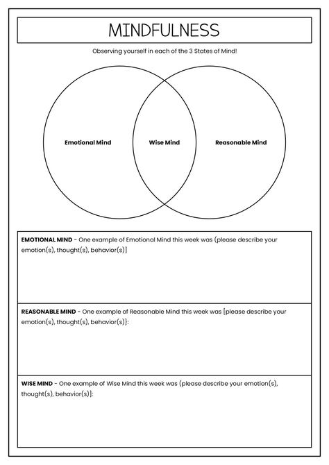 DBT Mindfulness Worksheets Therapy Worksheets, Dbt Skills Worksheets, Cbt Therapy Worksheets, Dbt Worksheets, Mental Health Workbook, Counseling Worksheets, Cbt Worksheets, Mental Health Activities, Dbt Mindfulness